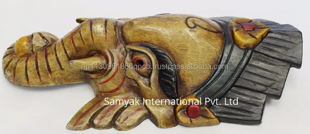 Hand Crafted Wooden Mask of Hindu Lord Ganesh Wall Hanging Made In Nepal