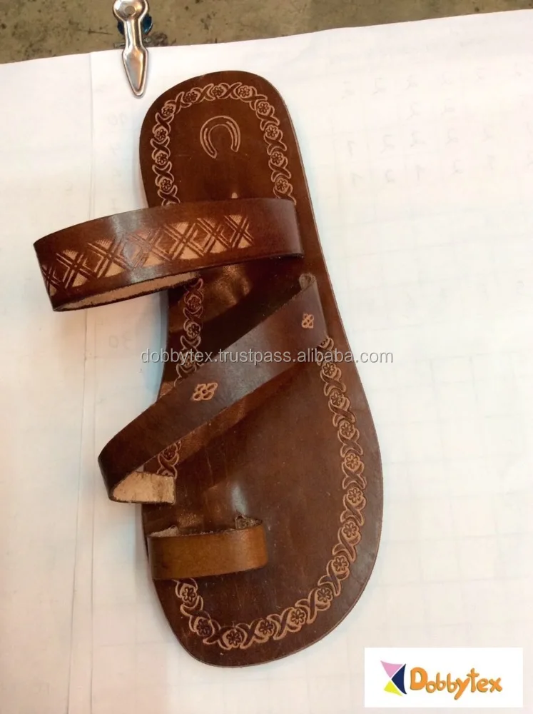 Dobbytex 1009 Light brown carved Handmade African Men Leather sandals Hmong/Mien/Miao/Summer