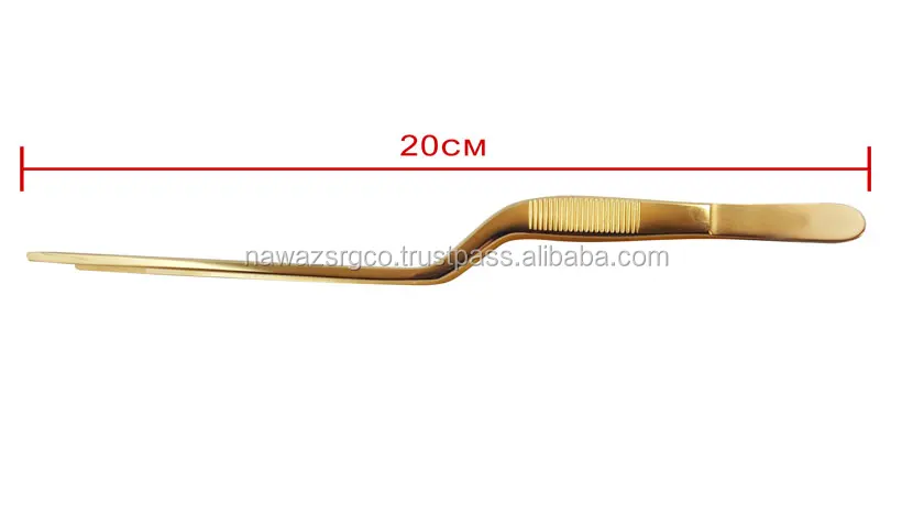 
Gold Plated Offset Plating Tongs, Stainless Steel Chef Tweezers 