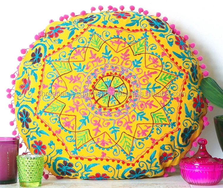 
Cotton Round Suzani Embroidered Sofa Cushion cover 