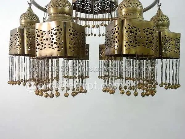 BR380 Gorgeous Brass Ring 9 Down Light Moroccan Beaded Chandelier