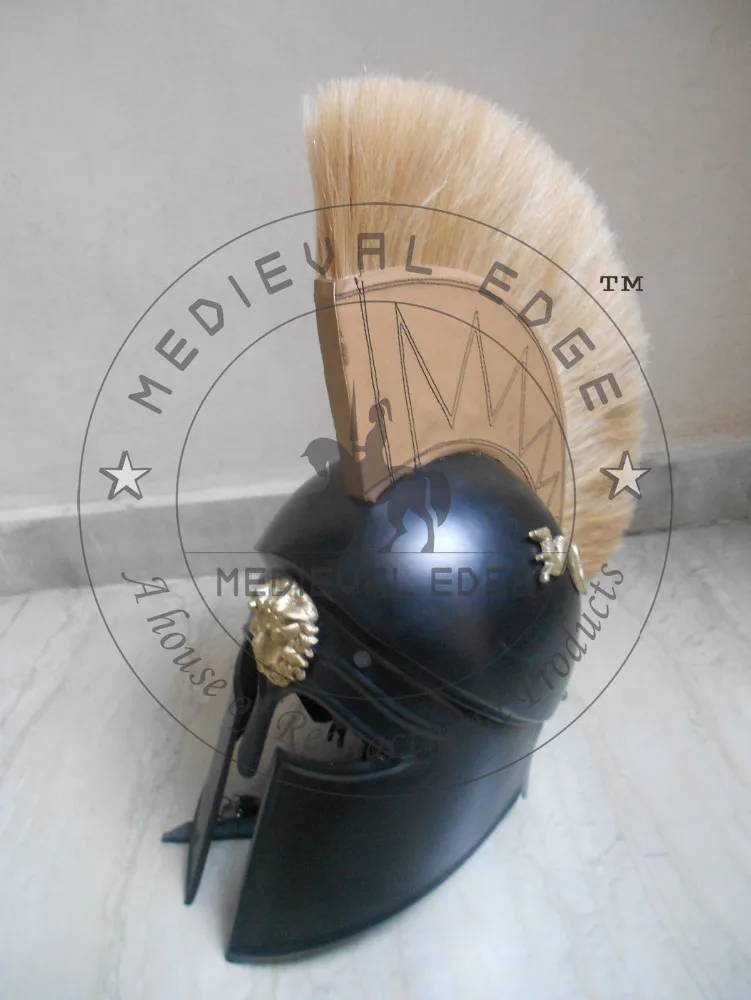 Royal Sparta & Greek Barbuti Black Helmet Ancient Helmet With Plume At An Affordable Price Largest Manufacture Company