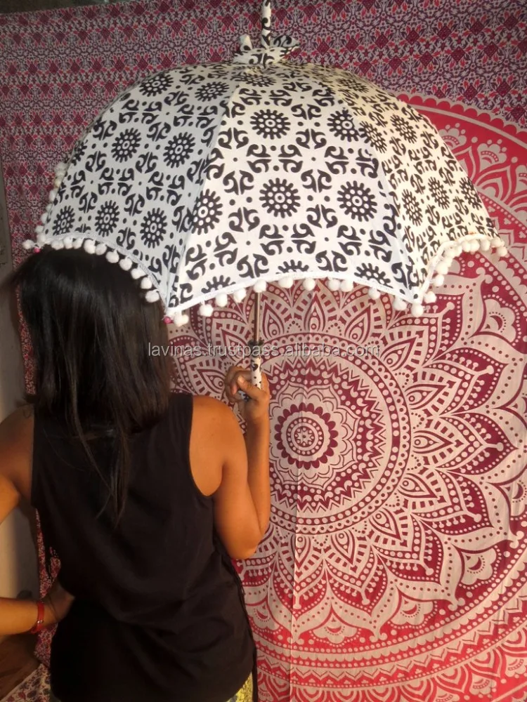 Vintage Cotton Hippie Boho Umbrella Sun Protection Rain Parasole Zero Size Umbrella