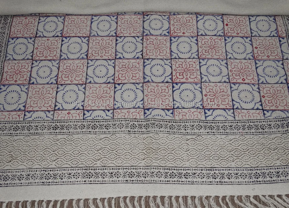 Handblock printed fabri Indian Handmade Carpet Throw Indian Rug Handmade Hand-dyed Indigo Rug, Small Mat, 2 x 3 ft, White/Indigo