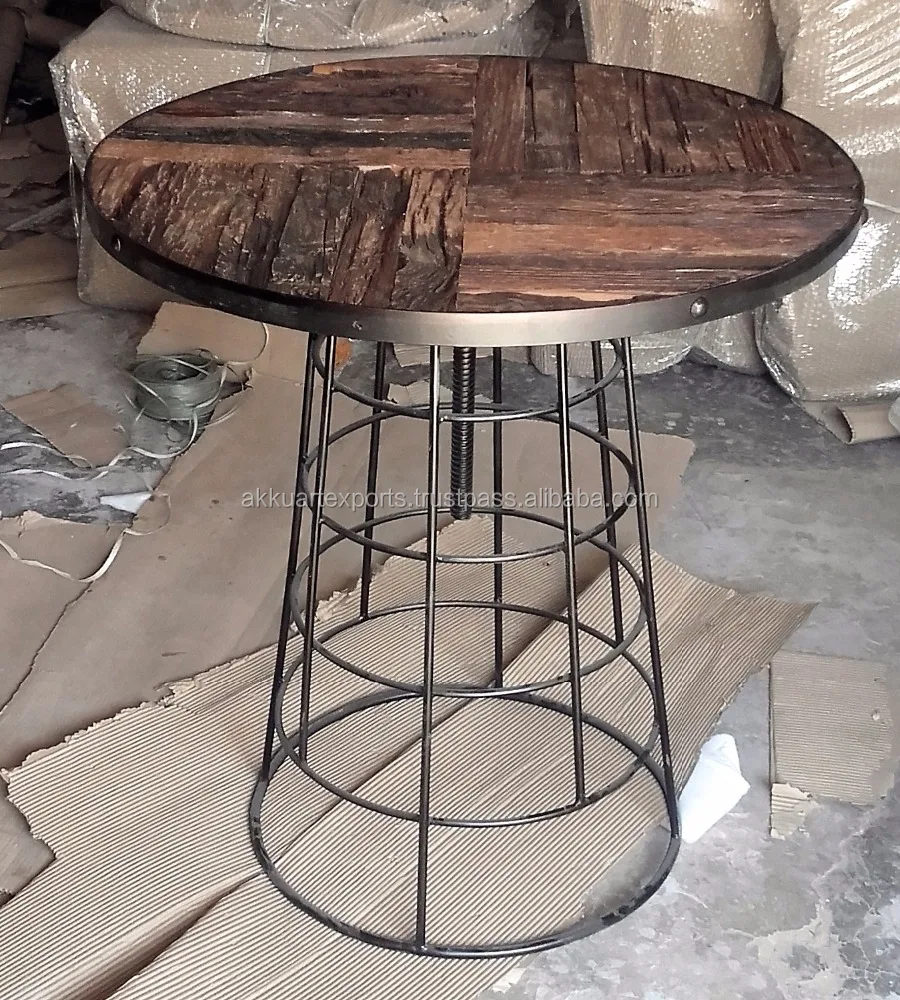 2017 vintage Designs Round Table , old Indian Railway Sleeper wood Restaurant Dining Table