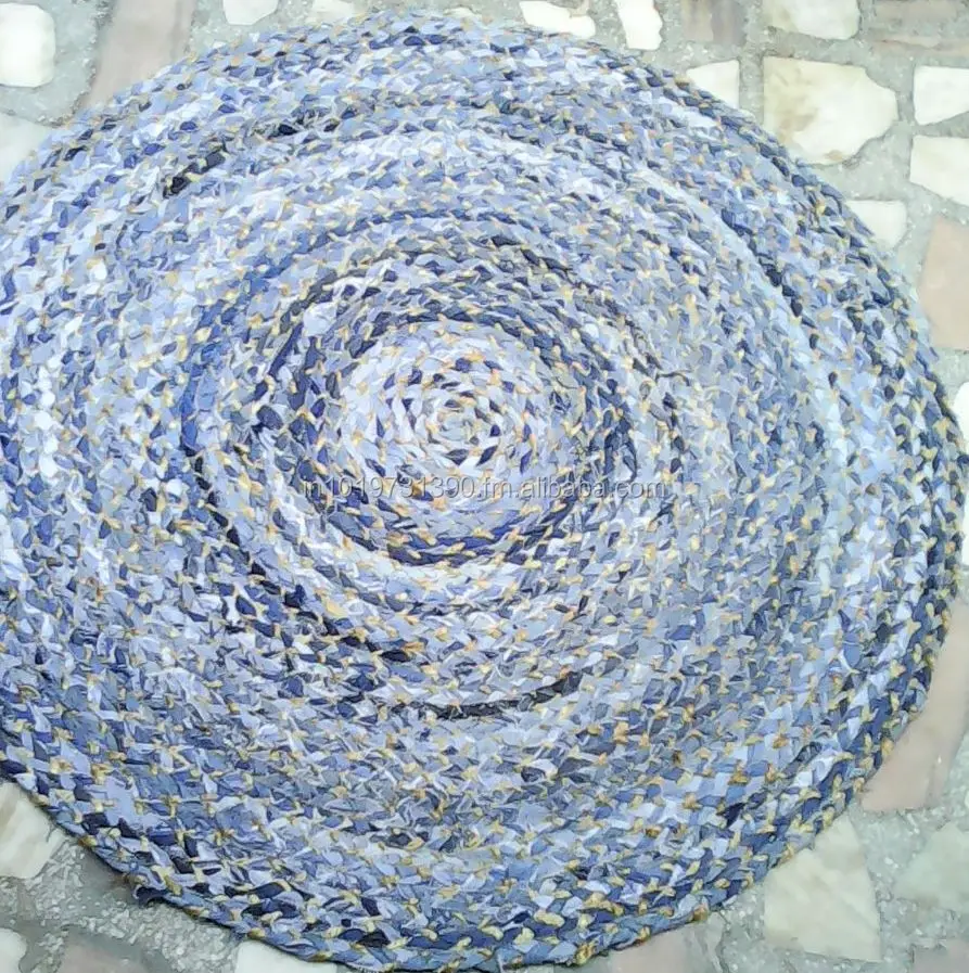 Best Selling Amazon Abstract Design Multi color Jute Cotton Chindi Braided round area rug for Living room hotel