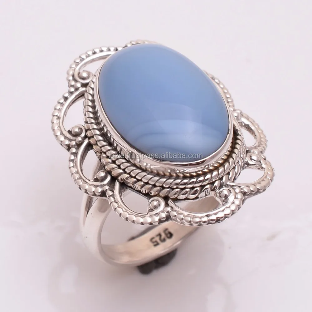 Natural blue lace agate silver rings handmade 925 silver jewelry wholesale sterling silver handmade rings wholesaler