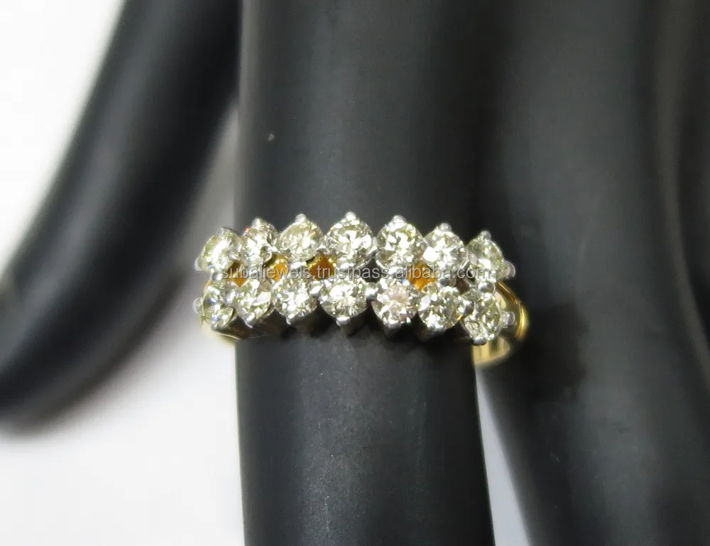 Real Yellow Gold Diamond Ring 18K 0.84cts 2.700 Grams Double Line Diamonds Brilliant Cut VS Clarity G Color