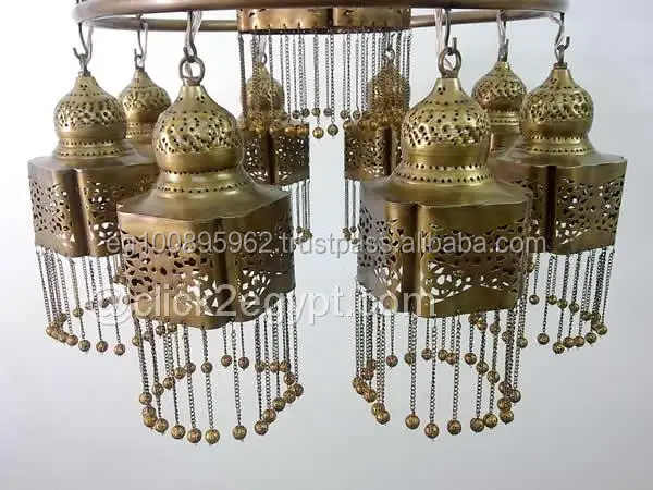 BR380 Gorgeous Brass Ring 9 Down Light Moroccan Beaded Chandelier