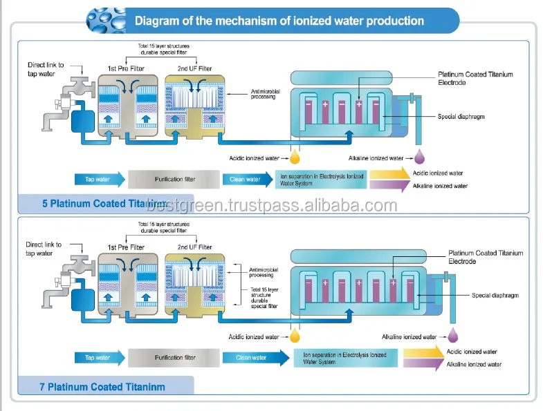 Counter Top Alkaline Water Ionizer with Two Filters BTM505N: Made in Korea, 7, 9 plates High Quality Plates