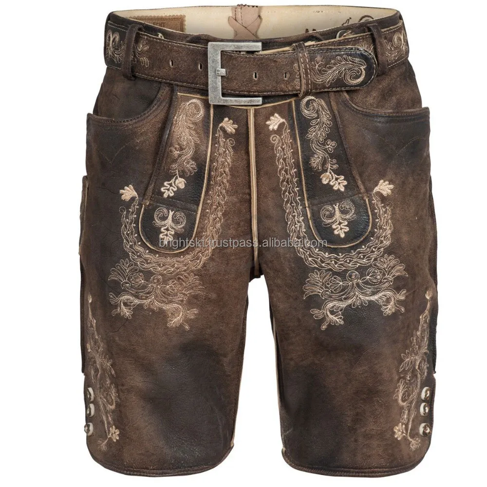 Bavarian Oktoberfest Lederhosen Bundhosen with Suspensor Dark Brown Costumes  (bavarian lederhosen shorts)