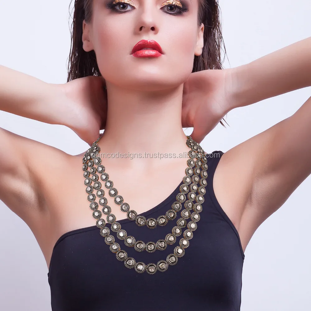 
Uncut & Rose Cut Diamond 14kt Gold 925 Sterling Silver Princess Necklace Jewelry 