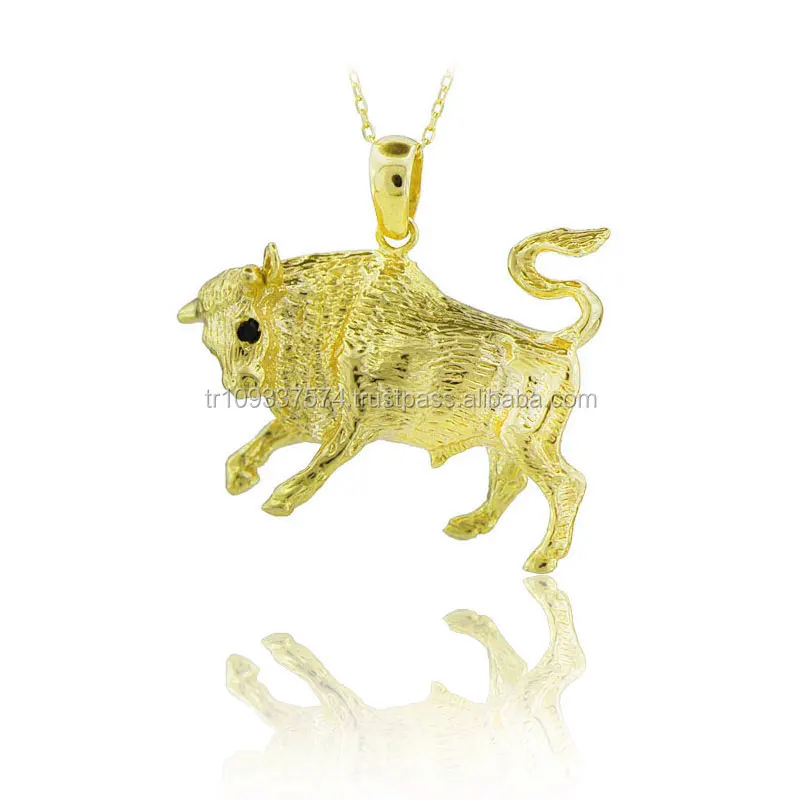 14K Solid Gold Taurus Pendant Necklace Fine Jewellery for Women Made in Turkey