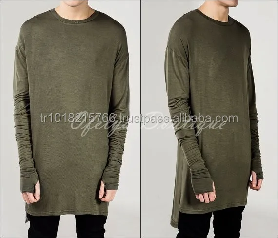 
SS2021 Extended Essential Long Sleeve Dropped Back Under T-shirt Olive Viscose Tee -KW Style 