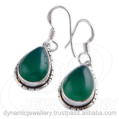 Popular Design Green Onyx Gemstone 925 Sterling Silver Earring Jewelry Wholesale Online 925 Sterling Silver Gemstone Earring