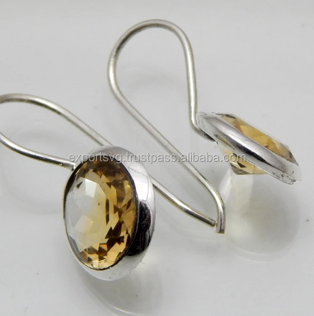 Beautiful Natural Lemon Quartz Gemstone 925 Sterling Silver Earring Fashion Women Girls Gift Earrings