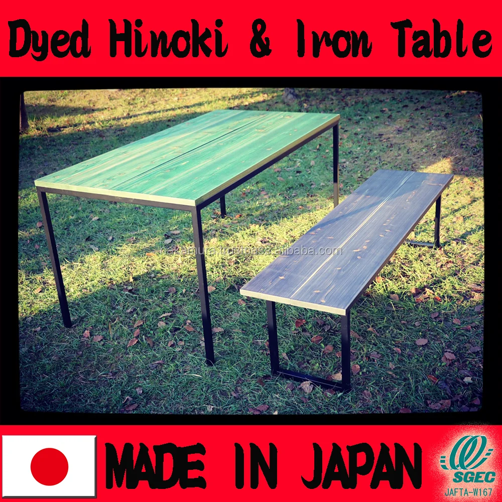 
Fashionable Dyed Hinoki Wood and Iron Dining Table Made in Japan 