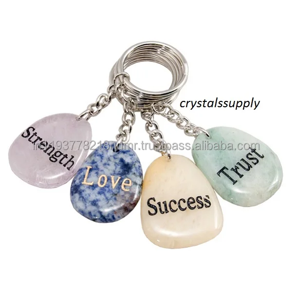Engraved Stone Keychain : crystal keychain : natural stone keychain : word crystal engraved customized OEM box crystals supply
