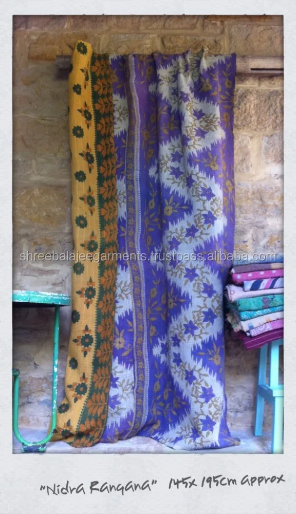 Sari Cotton Kantha Throw Quilts Handmade