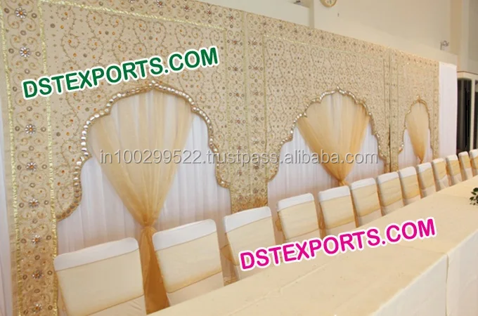 Wedding Stage Lighted Colourful Backdrop Beautiful Pure White Curtain With Pleated Swag Wedding White Backdrop Curtains