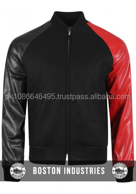 
Изготовленный На Заказ контрастных цветов с кожаными рукавами куртка-бомбер оптовая продажа мужская куртка-бомбер 