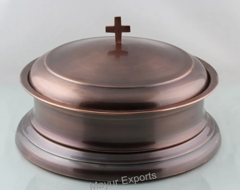 Медный поднос для причастия с антикварной отделкой