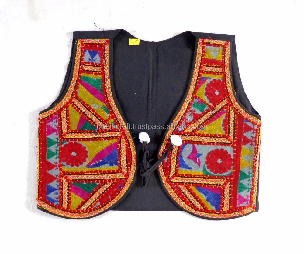 Vintage mirror work kutch embroidered jacket - Wholesale hand embroidery sleeveless vest- Indian women waistcoat - koti - shrug