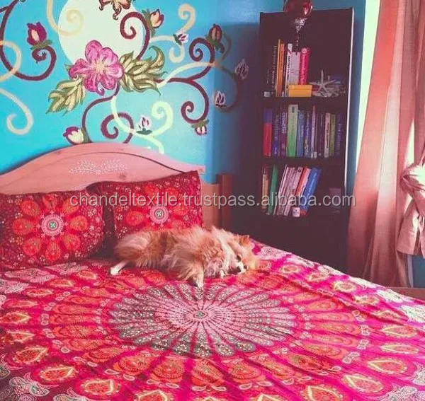 Indian Mandala Duvet Cover Doona Reversible Queen Size Flat Sheet & Matching Pillowcases Hippie Bedspread