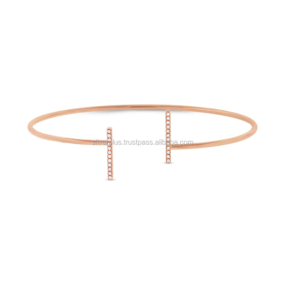 18K Rose Gold Pave Diamond Adjustable Thin Bangle Fine Jewelry Wholesale Indian Jewelry