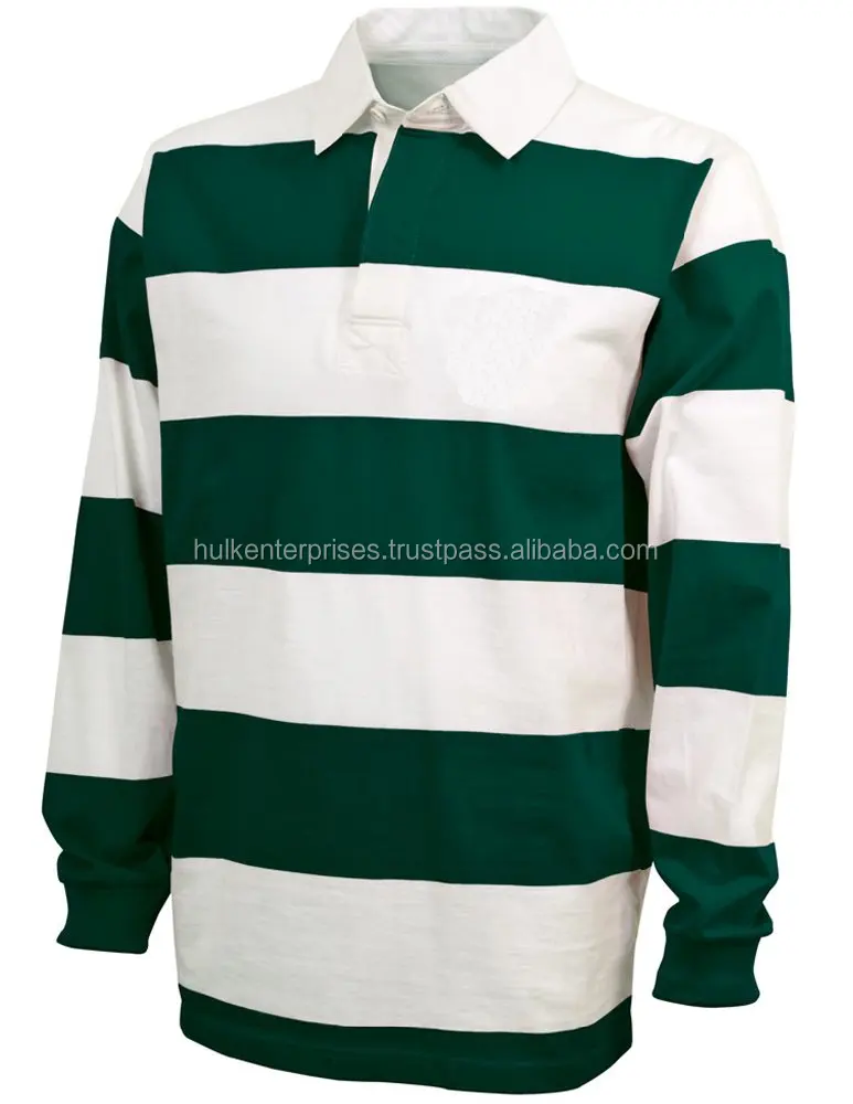 
100% Cotton Heavyweight 250-270 Gsm Long Sleeve White Green Rugby Jersey 