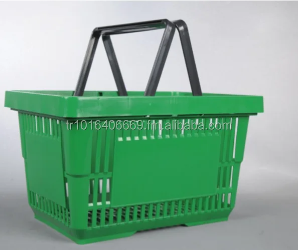 High Quality Cheap  PP Plastic Supermarket Shopping Hand Basket Grocery Cart  with Double  Handle