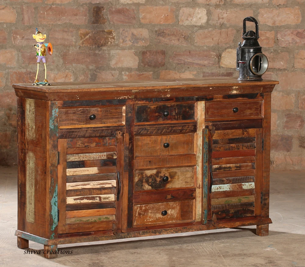Reclaimed Wood 2 Shutter Door 6 Drawer Cabinet Rustic Reclaimed Wood Shutter Door 2 Drawer Small Buffet Cabinet