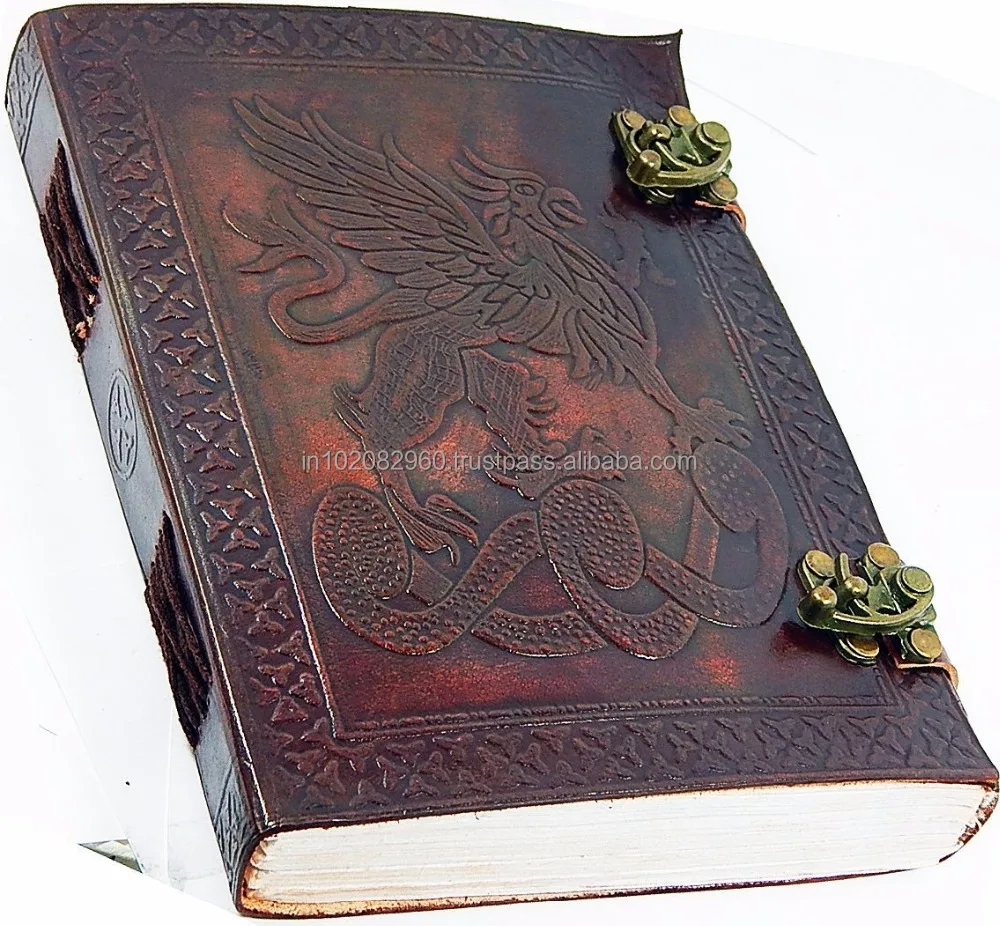 Genuine Celtic Fighting Griffin Leather Journal Lock Sketch Book Vintage Embossed Handmade Paper Cover Gift Diary