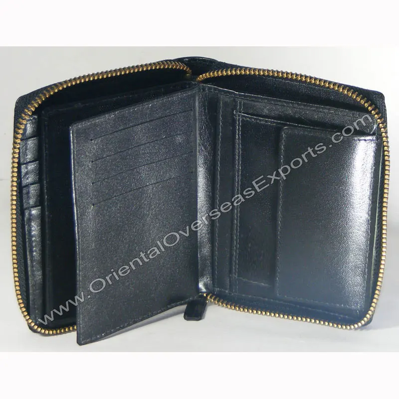 Luxury Zipper Wallet Made from Cow Leather RFID Accepted Custom Logo Emboss Credit Card Slots Transparent ID slot Coin Pocket
