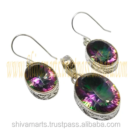 Natural Super Quality 925 Sterling Silver Mystic Quartz Gemstone Earring Set For Woman For Gift