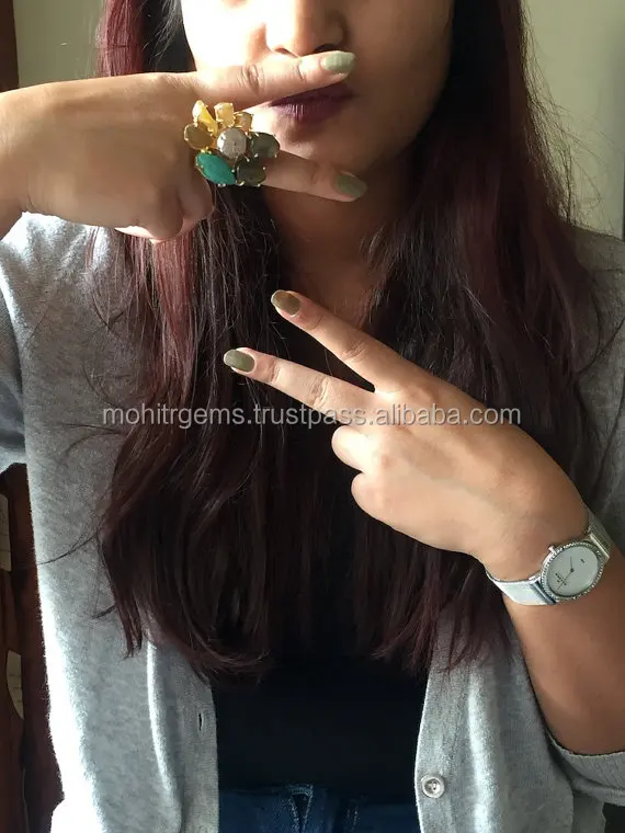 22 Ct Gold Plated White Black Rainbow ,Tiger Eye And Other Stones Cocktail Rings