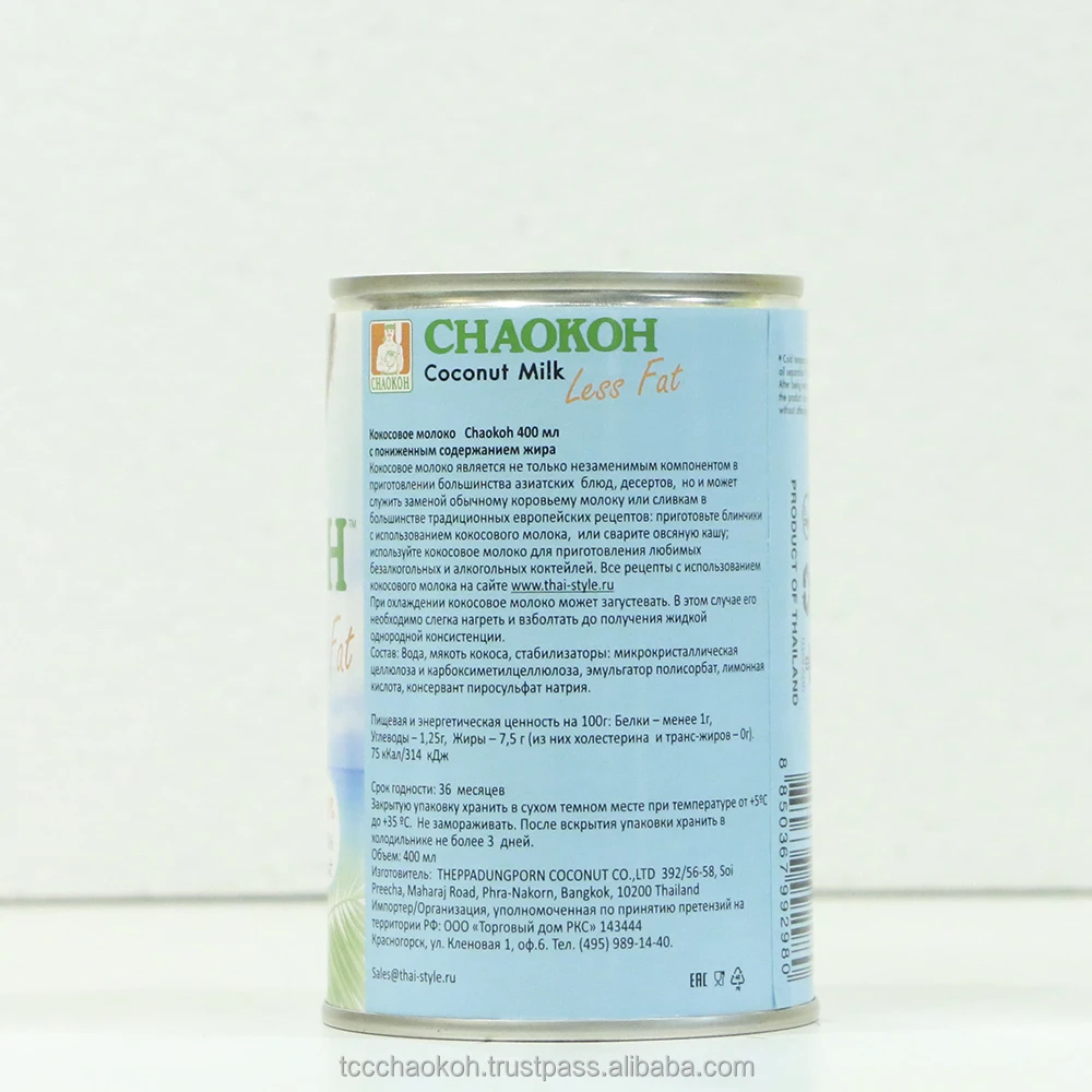 CHAOKOH Canned Coconut Milk 60% Less Fat 400 ml