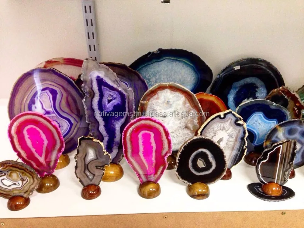 Natural AGATE Slices High Quality Handmade Mineral Gemstones in Pink Green Brown for Decorative Applications