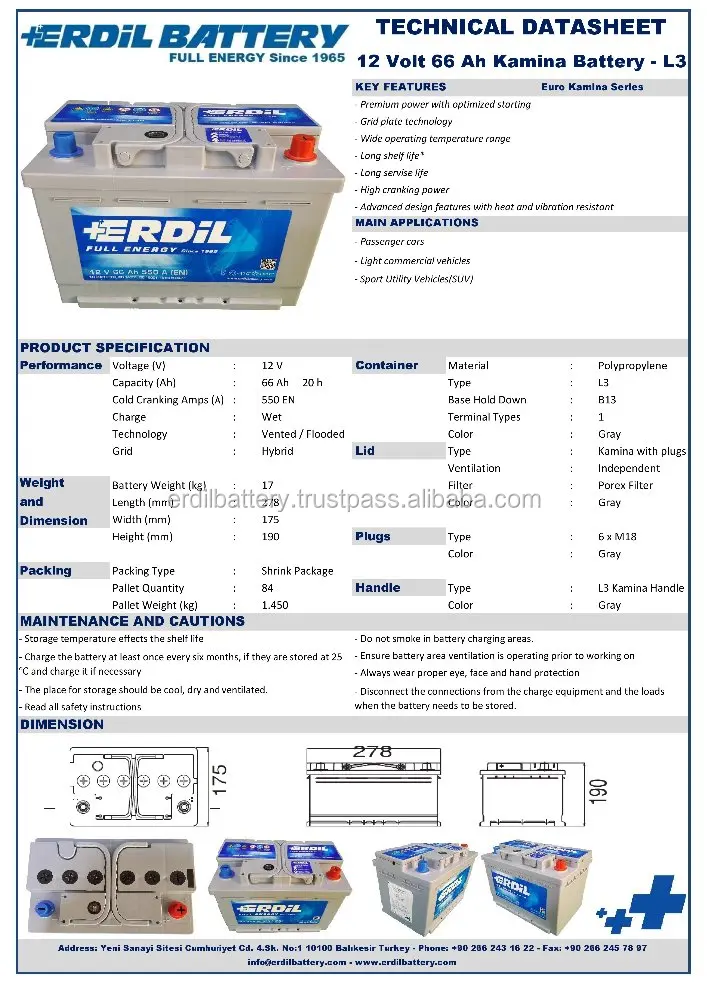 
66 Ah DIN Standard High Quality Car Battery 
