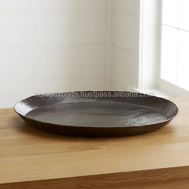 Best Quality Round Aluminum party serving plates high Quality black powder coated plate metal for Serving dinner