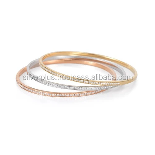 New Collection 18k Solid Gold Pave Diamond Sleek Bangle Fine Jewelry