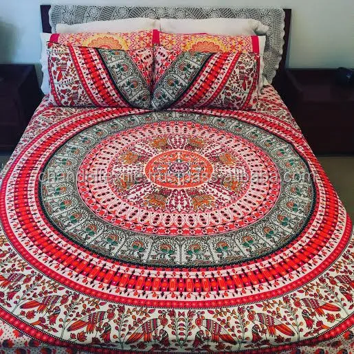 Большая индийская мандала гобелен хиппи настенное покрывало плоское и 2 одинаковые наволочки индийские
