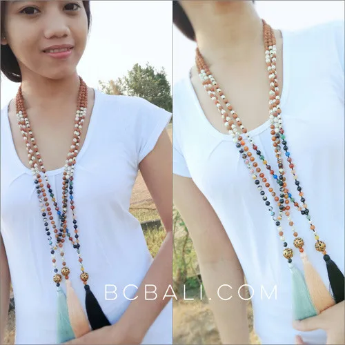 Деревянные ожерелья rudraksha, кисточки со стеклянными бусинами, модные аксессуары