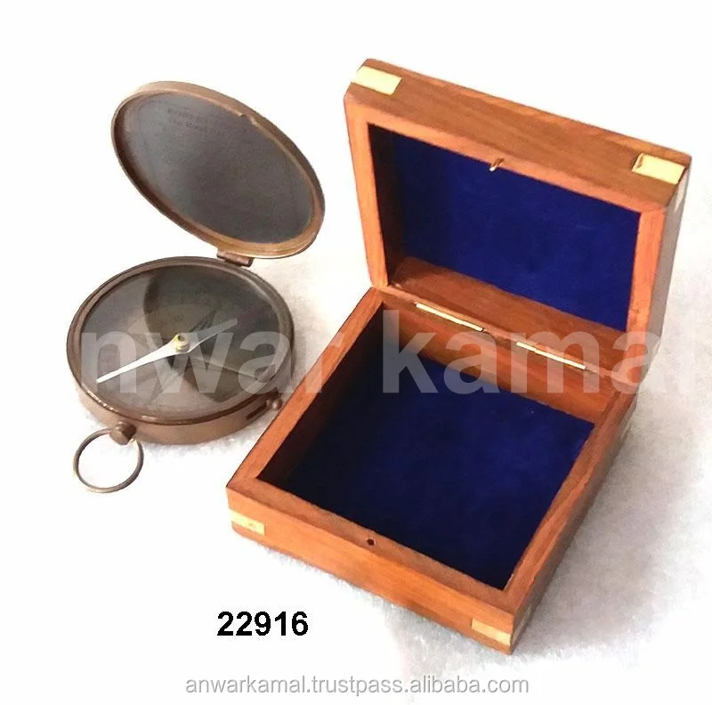 Nautical Brass Compass with Wood Box