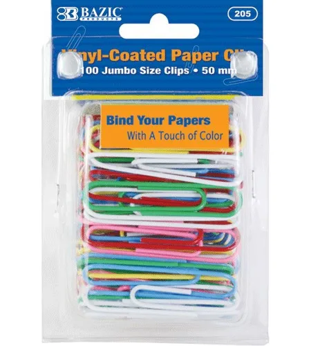 BAZIC Jumbo (50mm) Color Paper Clips (100/Pack)
