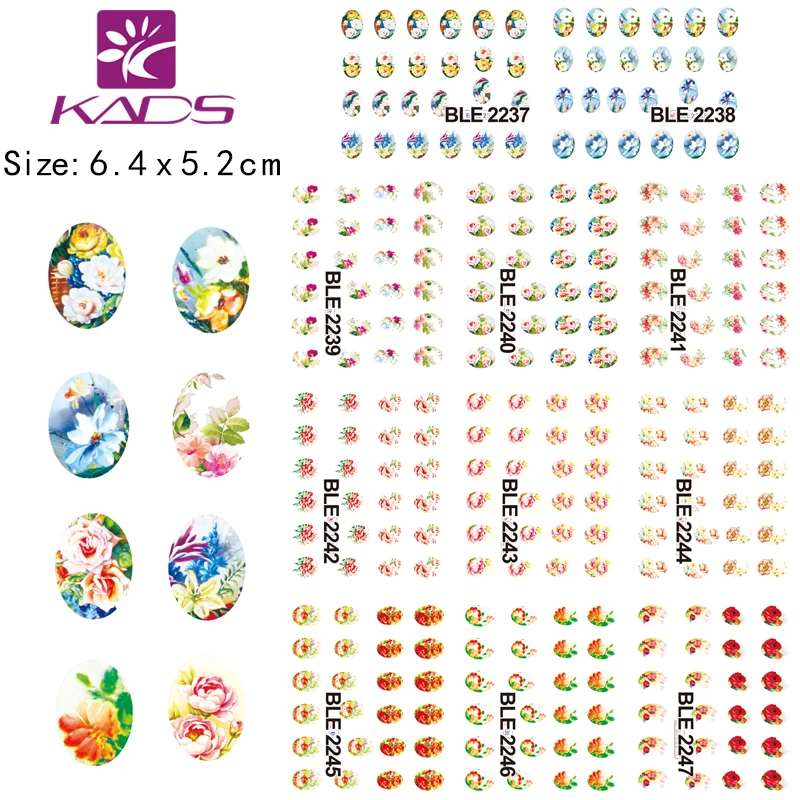 BLE2237 2247 Cute Multi Color Flowers Oil Painting Design of Flower Water Transfer water slide nail
