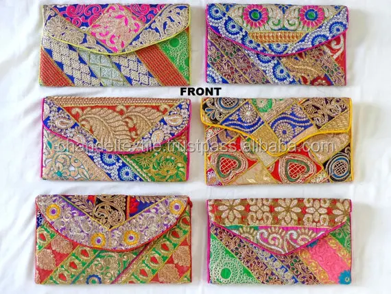Indian handmade patchwork Clutch purse - Wedding Clutch Purse - Indian handmade Golden embroidery patchwork Purse Clutches Bag