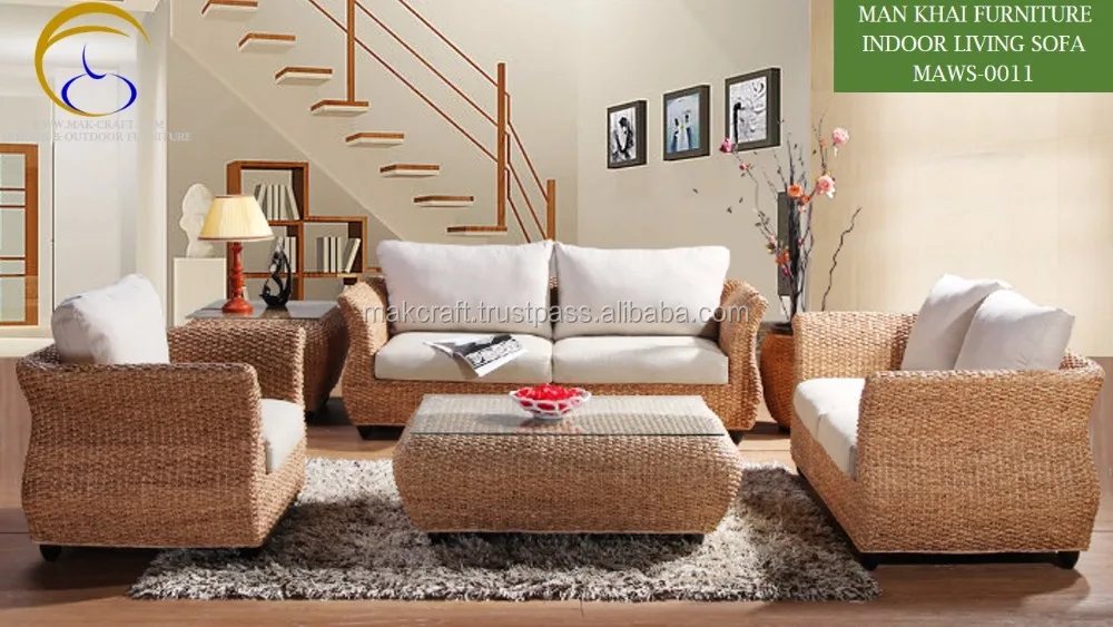 Water Hyacinth Interior Indoor Rattan Wicker Sofa Set arabic living room furniture