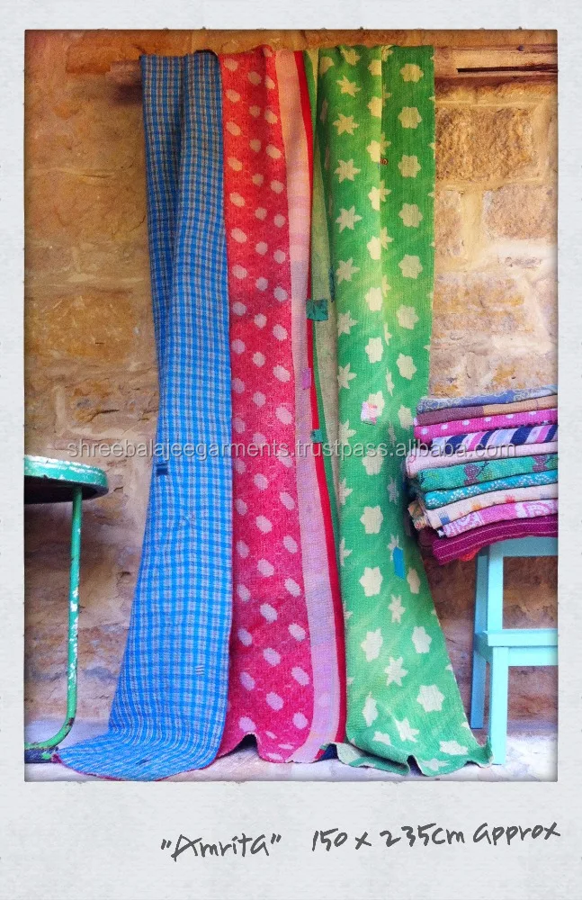 Sari Cotton Kantha Throw Quilts Handmade