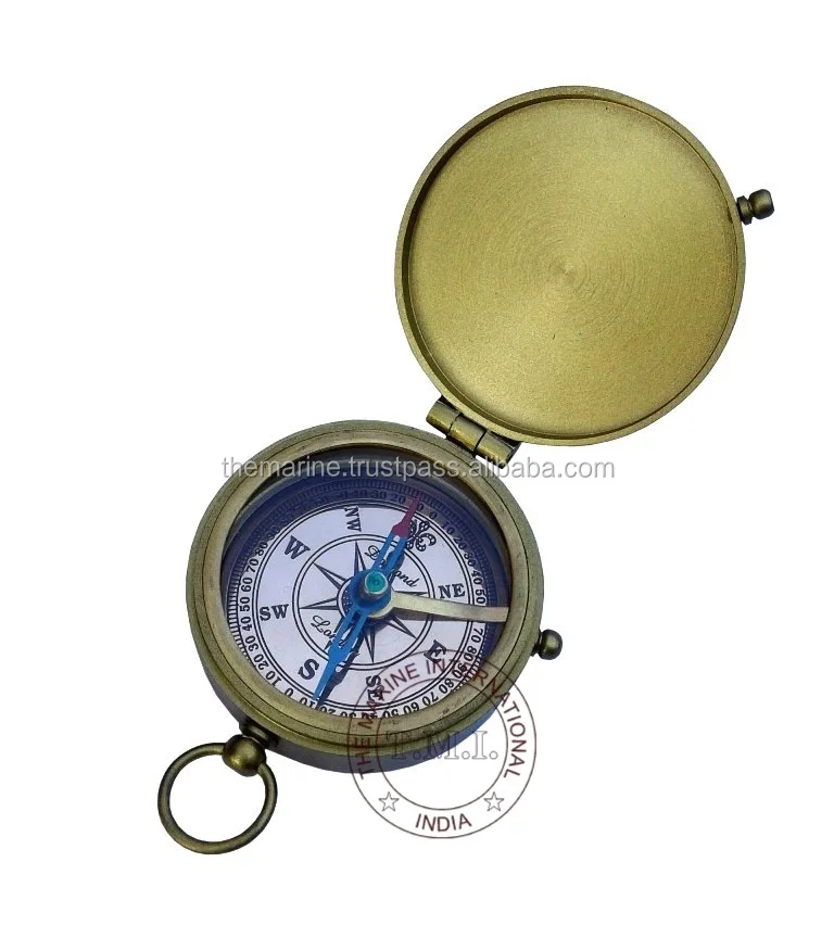 Brass Antique Pocket Compass Dial 2 W/lid Collectible Nautical Marine Ship Compass with Copper Vintage Look IN;7911145 Pointer